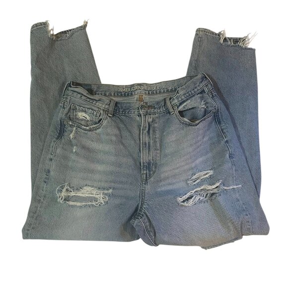 American Eagle Jeans Womens 12 Blue Mom Jeans Distressed Destroyed High Rise Y2K - Picture 7 of 13